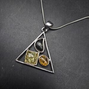 Lia Sophia Faux Amber Pendant Necklace Brown Silver Tone